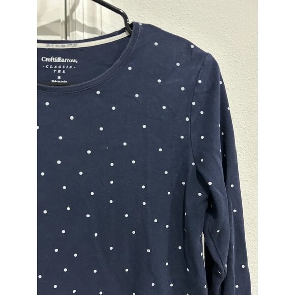 Croft & Barrow Womens Polka Dot Classic Long Sleeve Tee Size S Navy Cotton - Picture 4 of 10